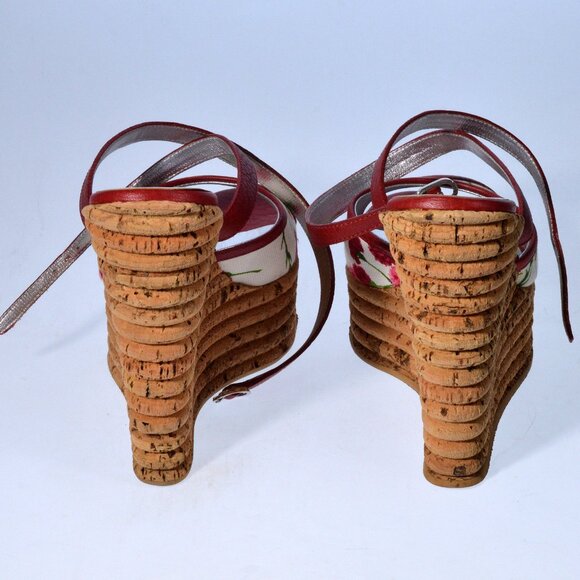 Dolce & Gabbana Real Cork Leather Platform Wedge Sandals in Box Size 37 - Picture 5 of 8